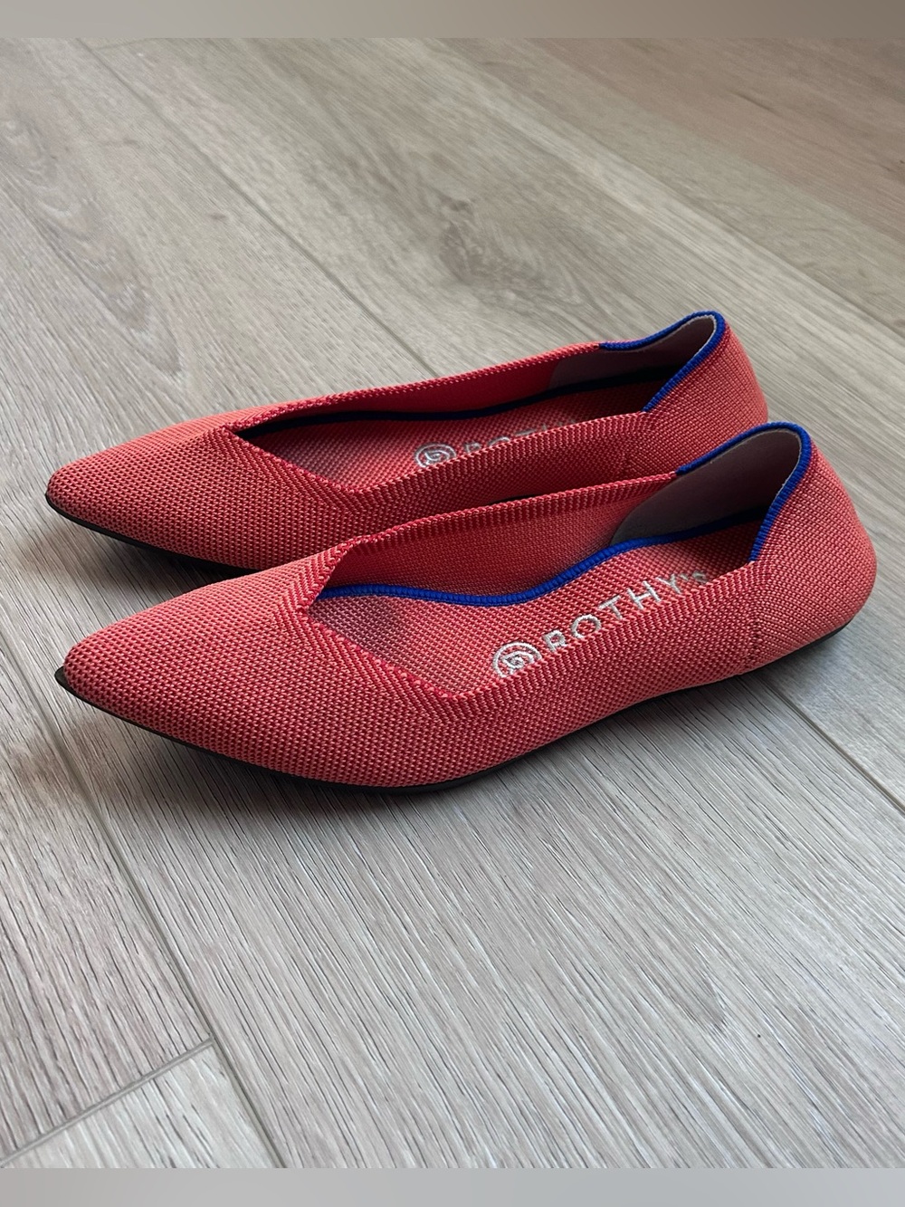 Rothy’s The Point Coral Pink Knit Pointed Toe Flats Shoes Women’s Size 7.5 - Picture 2 of 10